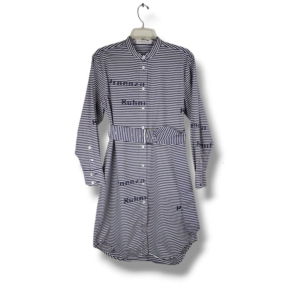 Proenza Schouler Shirt Dress Womens Small Blue White Striped Poplin Belted Logo